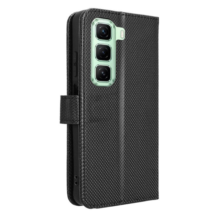 For Infinix Hot 50 4G Case PU Leather Diamond Texture Wallet Phone Cover - Black