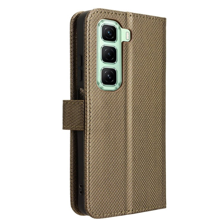 For Infinix Hot 50 4G Case PU Leather Diamond Texture Wallet Phone Cover - Brown