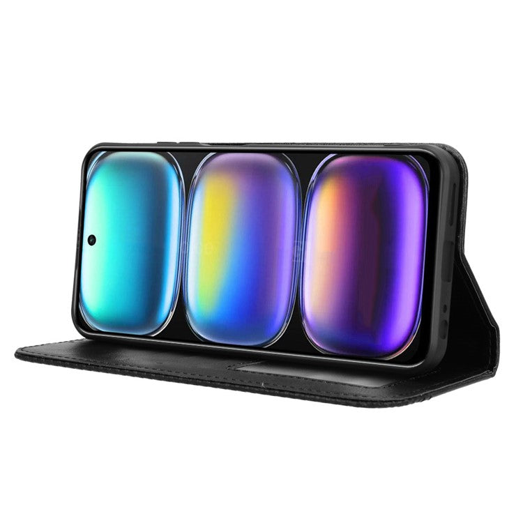 For Infinix Hot 50 4G Leather Case Wallet Stand Retro Texture Phone Cover - Black