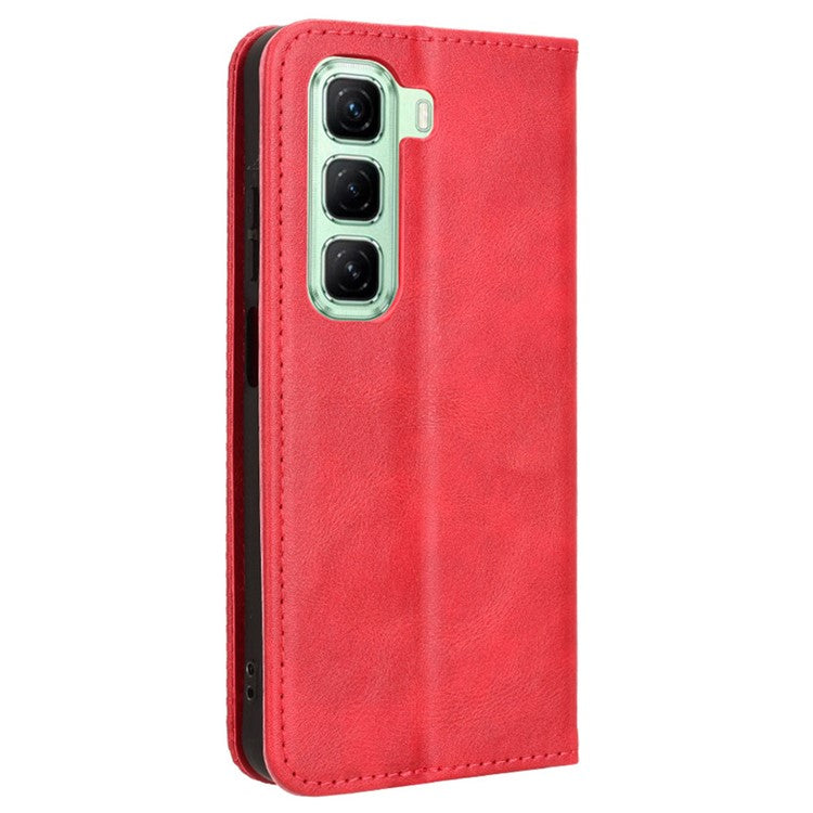For Infinix Hot 50 4G Leather Case Wallet Stand Retro Texture Phone Cover - Red