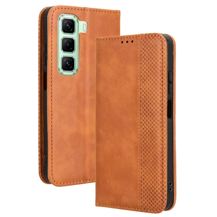 For Infinix Hot 50 4G Leather Case Wallet Stand Retro Texture Phone Cover - Brown