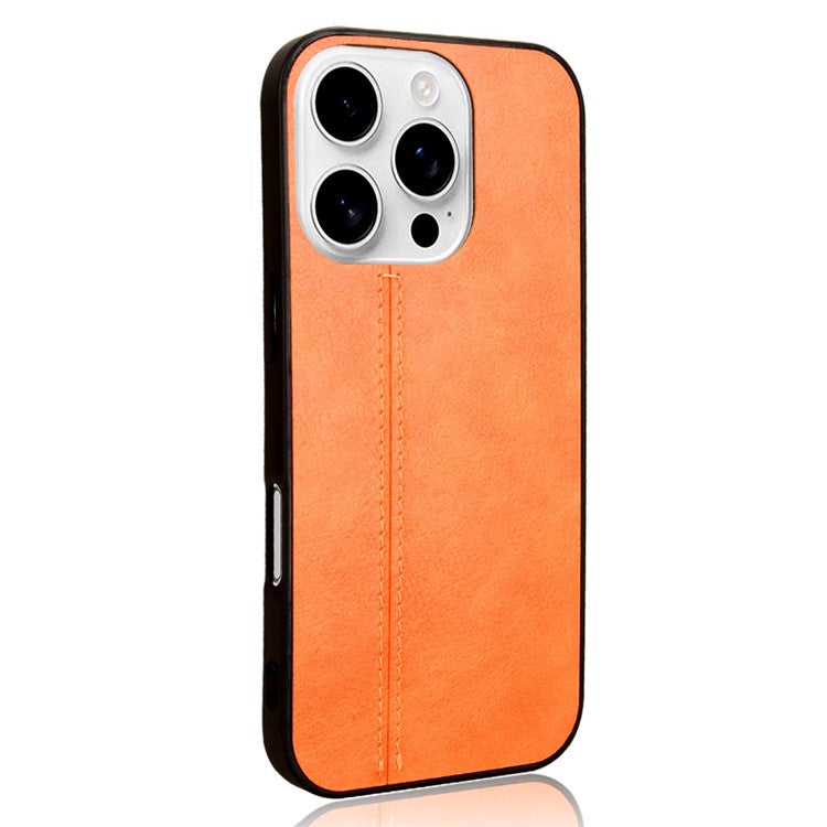 For iPhone 16 Pro Case Leather+TPU+PC Phone Cover Stitching Line - Orange