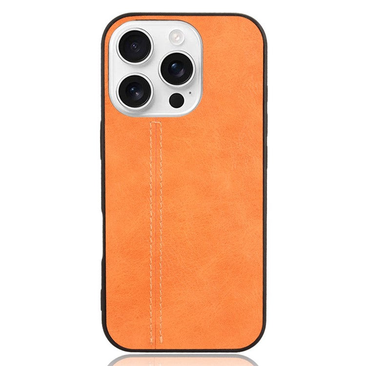 For iPhone 16 Pro Case Leather+TPU+PC Phone Cover Stitching Line - Orange