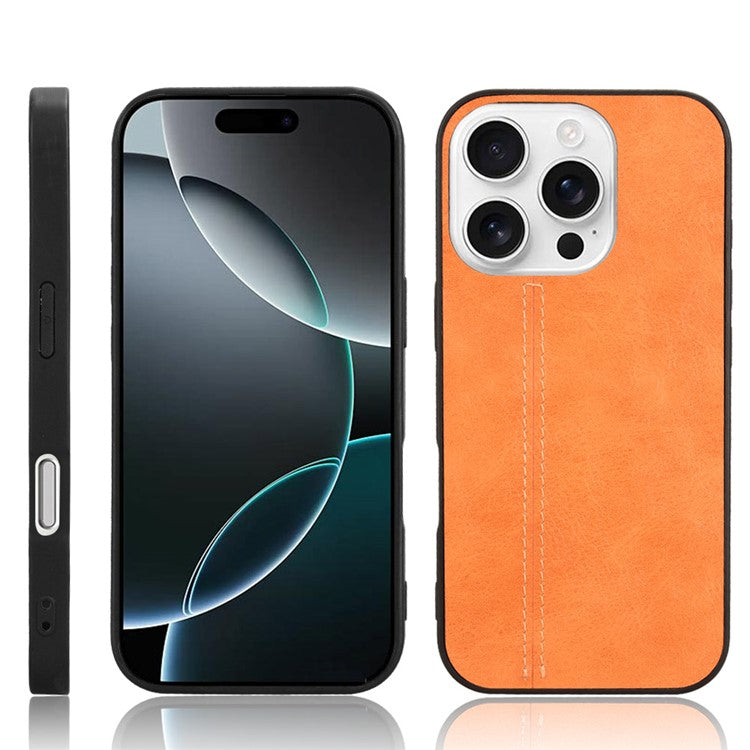 For iPhone 16 Pro Case Leather+TPU+PC Phone Cover Stitching Line - Orange