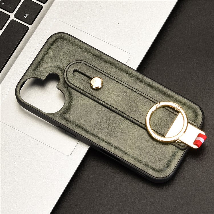 For iPhone 16 Plus Case Wristband Kickstand Leather+PC+TPU Phone Cover with Bottle Opener - Green