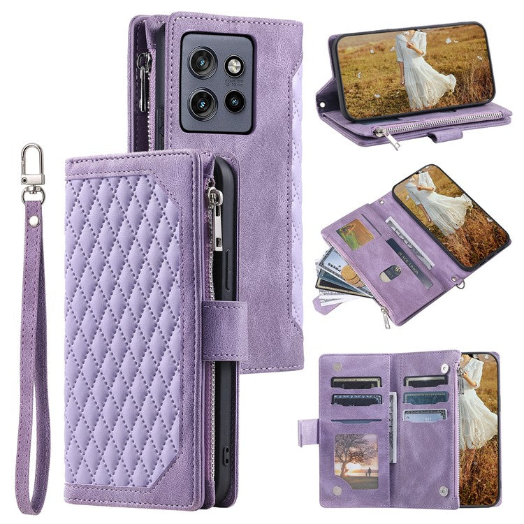 Style 005 For Motorola Edge 50 Neo 5G / Moto S50 5G / Thinkphone 25 5G Wallet Case Rhombus Stitching Line PU Leather Phone Cover - Purple