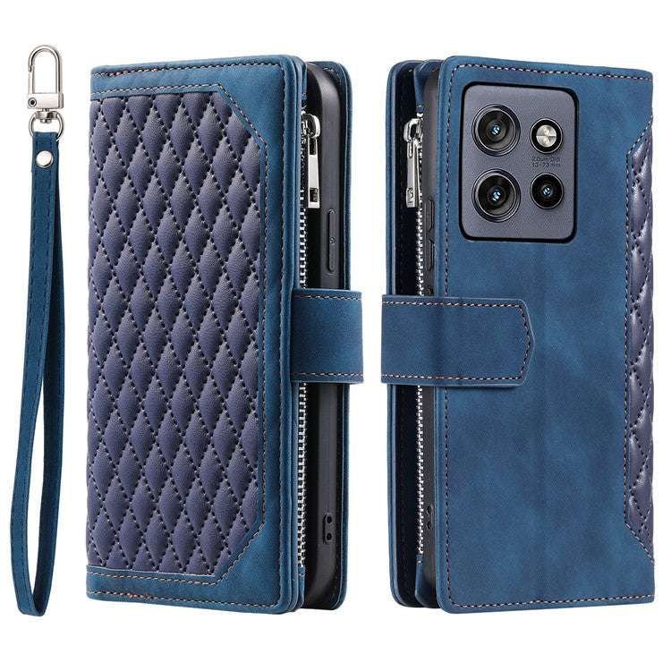 Style 005 For Motorola Edge 50 Neo 5G / Moto S50 5G / Thinkphone 25 5G Wallet Case Rhombus Stitching Line PU Leather Phone Cover - Blue