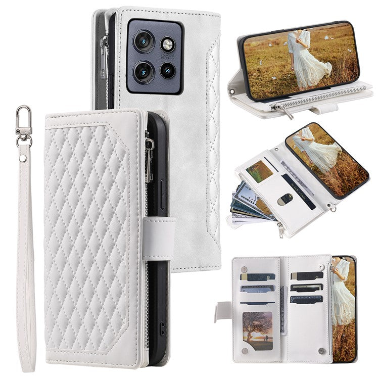 Style 005 For Motorola Edge 50 Neo 5G / Moto S50 5G / Thinkphone 25 5G Wallet Case Rhombus Stitching Line PU Leather Phone Cover - White