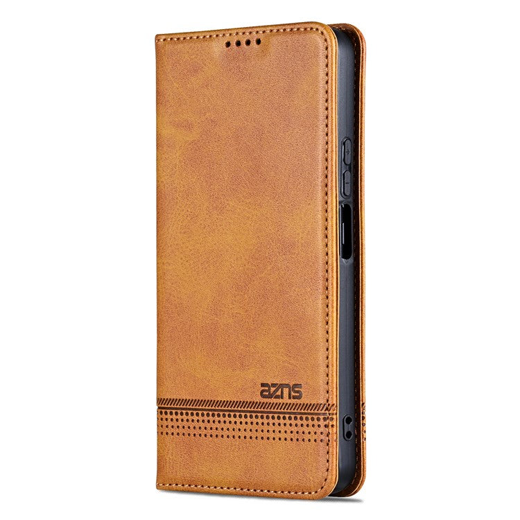 AZNS For Xiaomi Poco C75 4G / Redmi 14R 5G / 14C 4G Case Cowhide Texture PU Leather Wallet Phone Cover - Brown
