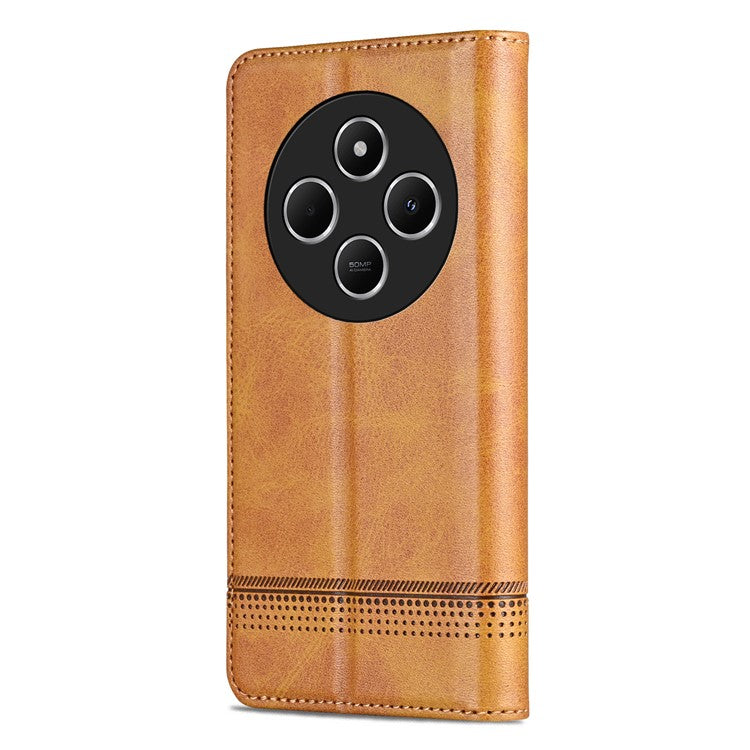 AZNS For Xiaomi Poco C75 4G / Redmi 14R 5G / 14C 4G Case Cowhide Texture PU Leather Wallet Phone Cover - Brown