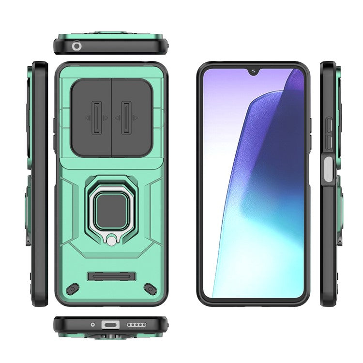 For Xiaomi Poco C75 4G / Redmi 14R 5G / 14C 4G Case PC+TPU Kickstand Phone Protector with Lens Cover - Green