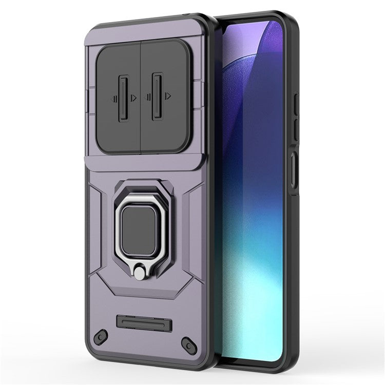 For Xiaomi Poco C75 4G / Redmi 14R 5G / 14C 4G Case PC+TPU Kickstand Phone Protector with Lens Cover - Purple