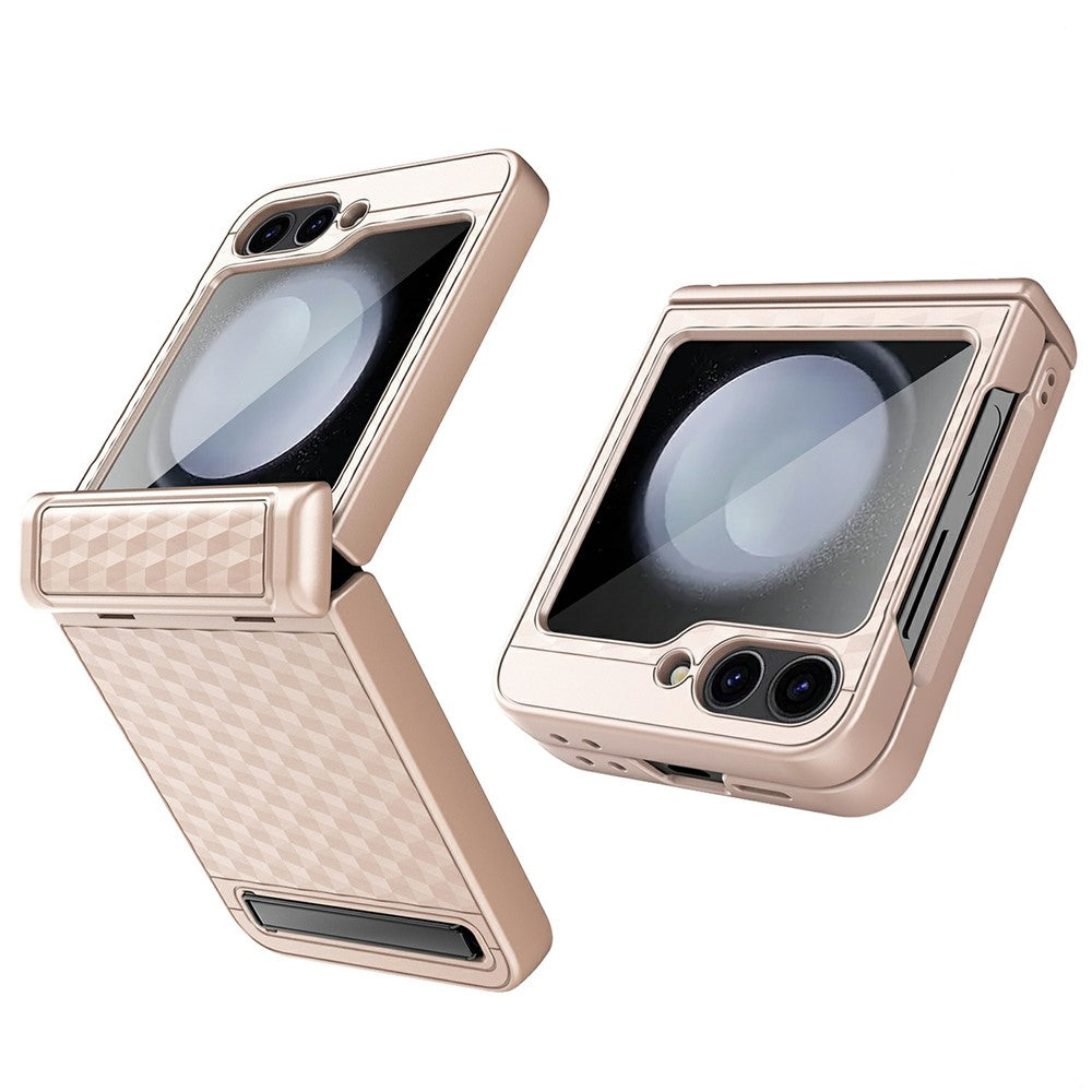 For Samsung Galaxy Z Flip7 FE 5G / Z Flip6 5G Case Hinge Protection Kickstand Hard PC Phone Cover with Screen Film - Gold