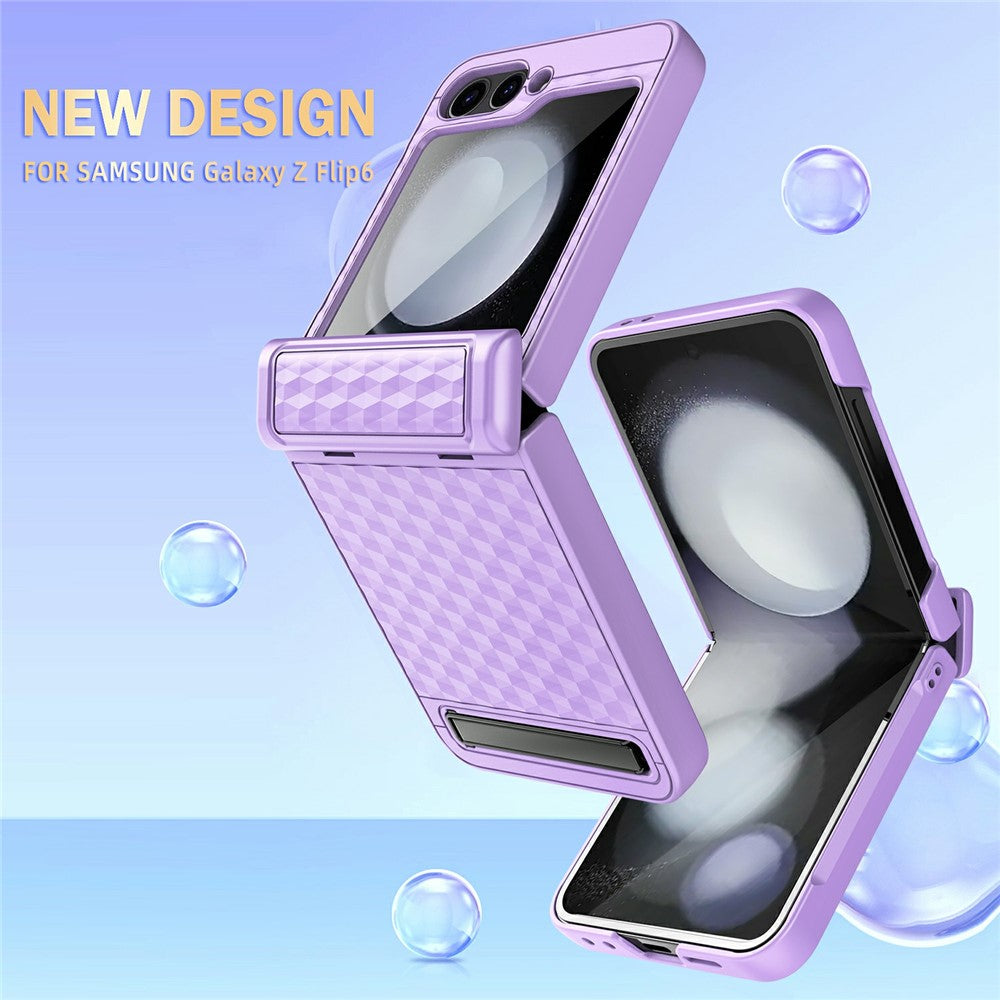 For Samsung Galaxy Z Flip7 FE 5G / Z Flip6 5G Case Hinge Protection Kickstand Hard PC Phone Cover with Screen Film - Purple