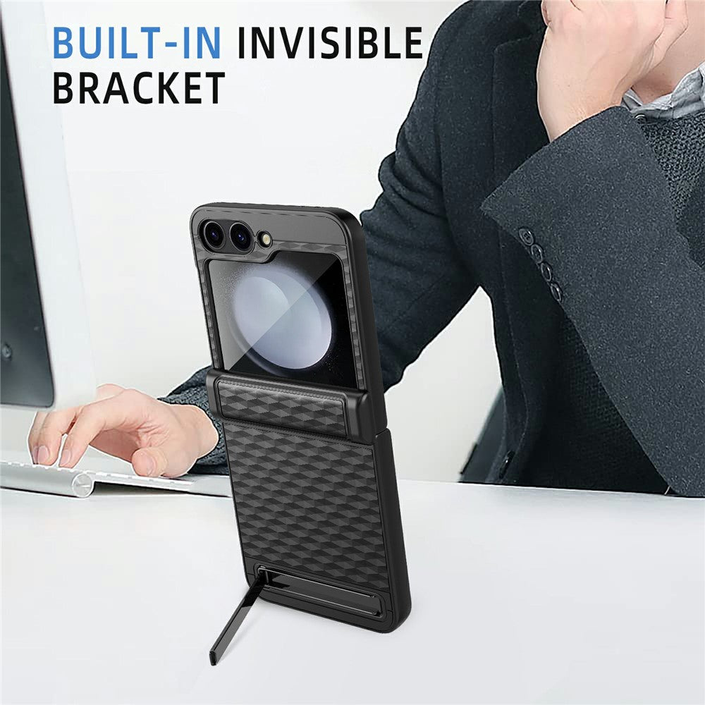 For Samsung Galaxy Z Flip7 FE 5G / Z Flip6 5G Case Hinge Protection Kickstand Hard PC Phone Cover with Screen Film - Purple