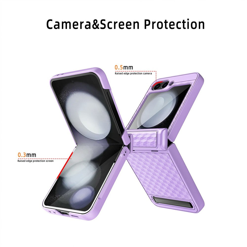 For Samsung Galaxy Z Flip7 FE 5G / Z Flip6 5G Case Hinge Protection Kickstand Hard PC Phone Cover with Screen Film - Purple
