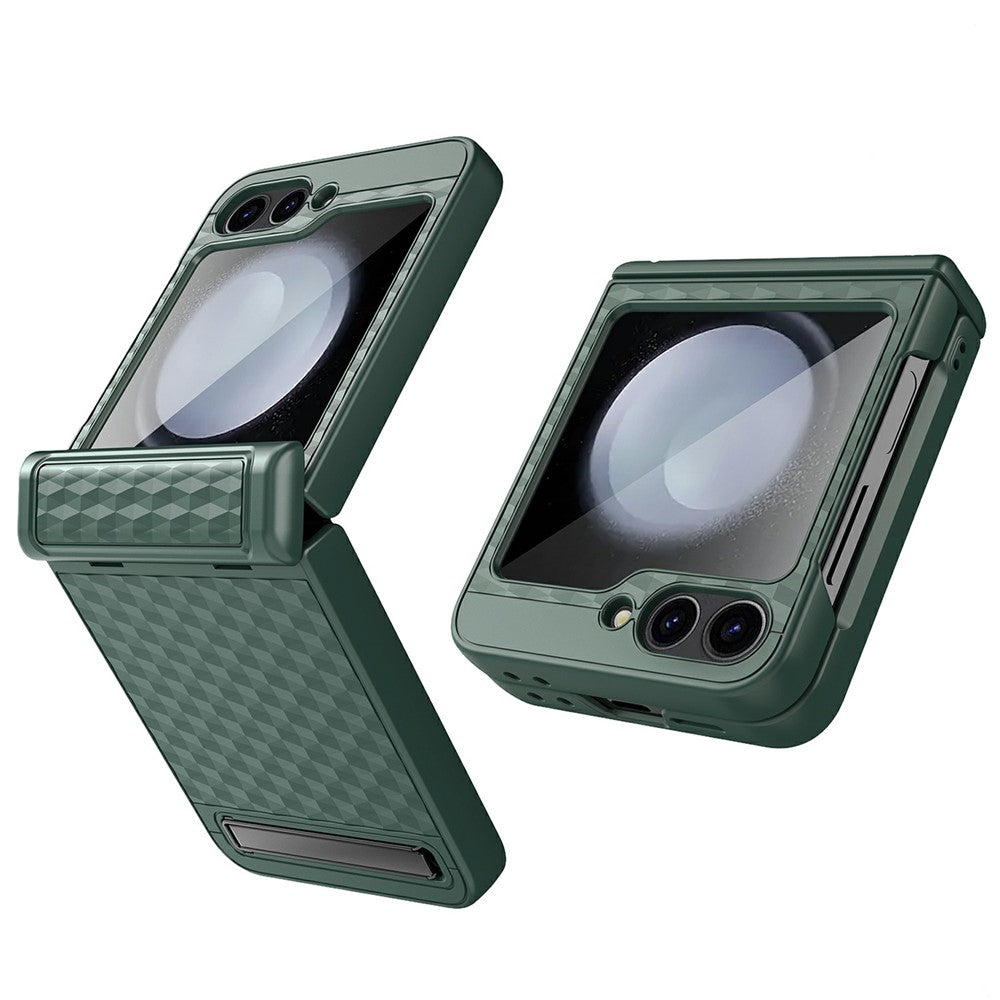 For Samsung Galaxy Z Flip7 FE 5G / Z Flip6 5G Case Hinge Protection Kickstand Hard PC Phone Cover with Screen Film - Green