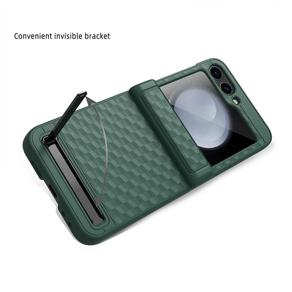 For Samsung Galaxy Z Flip7 FE 5G / Z Flip6 5G Case Hinge Protection Kickstand Hard PC Phone Cover with Screen Film - Green