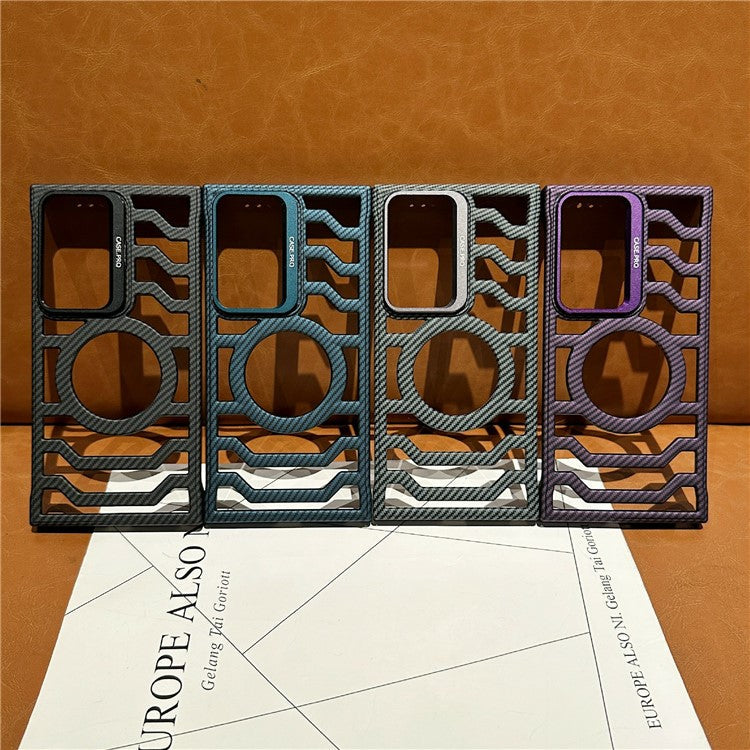 For Samsung Galaxy S24 Case Compatible with MagSafe Frameless Kickstand PC Phone Cover Carbon Fiber Texture - Grey