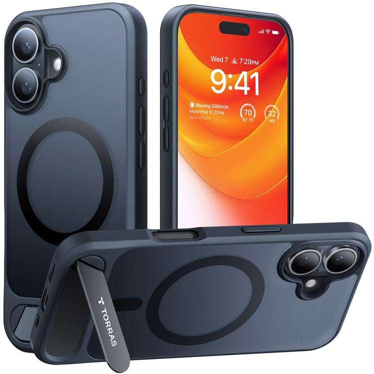 TORRAS For iPhone 16 Case Kickstand TPU+PC Phone Cover Compatible with MagSafe - Black