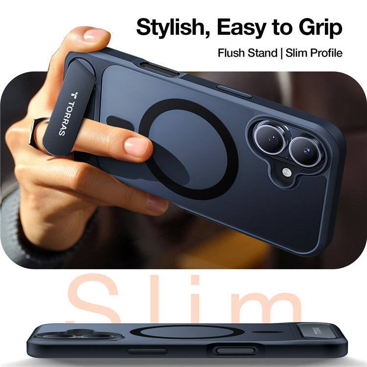TORRAS For iPhone 16 Case Kickstand TPU+PC Phone Cover Compatible with MagSafe - Black