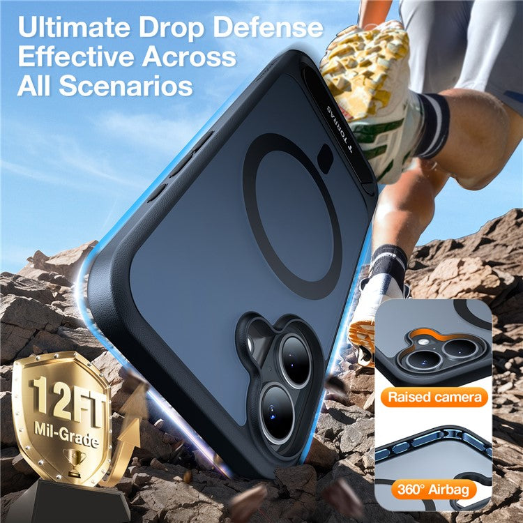 TORRAS For iPhone 16 Case Kickstand TPU+PC Phone Cover Compatible with MagSafe - Black