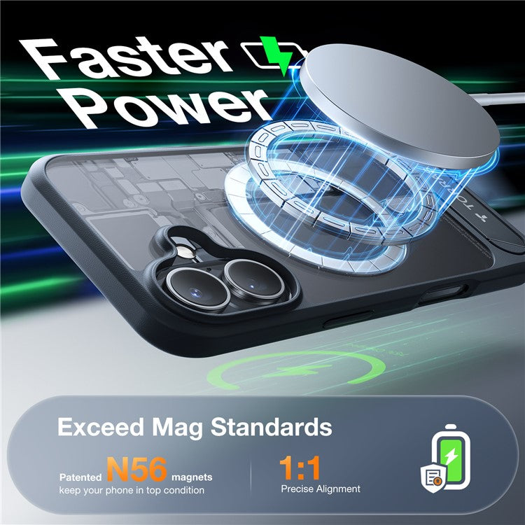 TORRAS For iPhone 16 Case Kickstand TPU+PC Phone Cover Compatible with MagSafe - Black