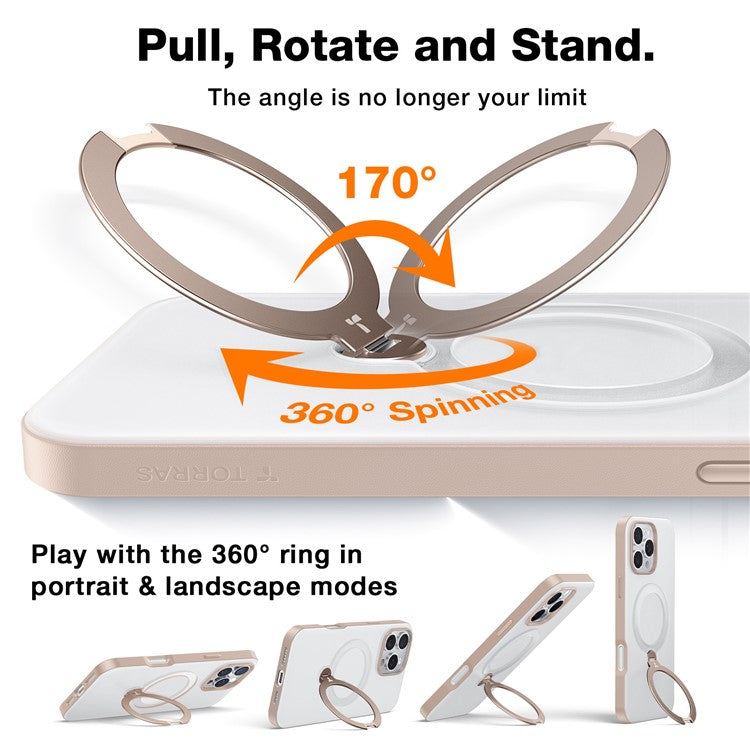 TORRAS For iPhone 16 Pro Case Compatible with MagSafe Rotating Kickstand PC+TPU Phone Cover - Desert Gold