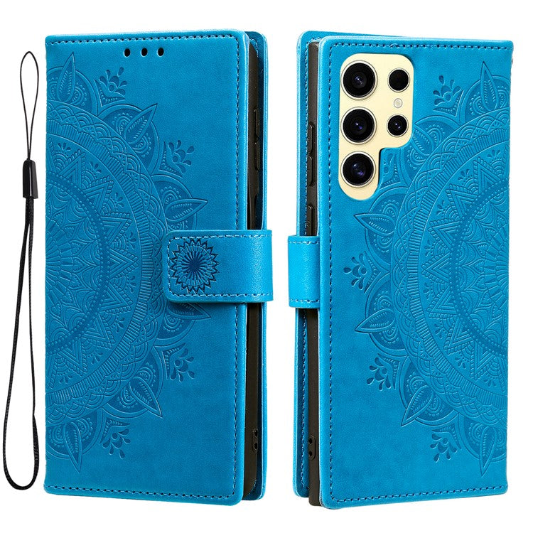 For Samsung Galaxy S25 Ultra Case Imprinted Totem PU Leather Wallet Stand Phone Cover - Blue