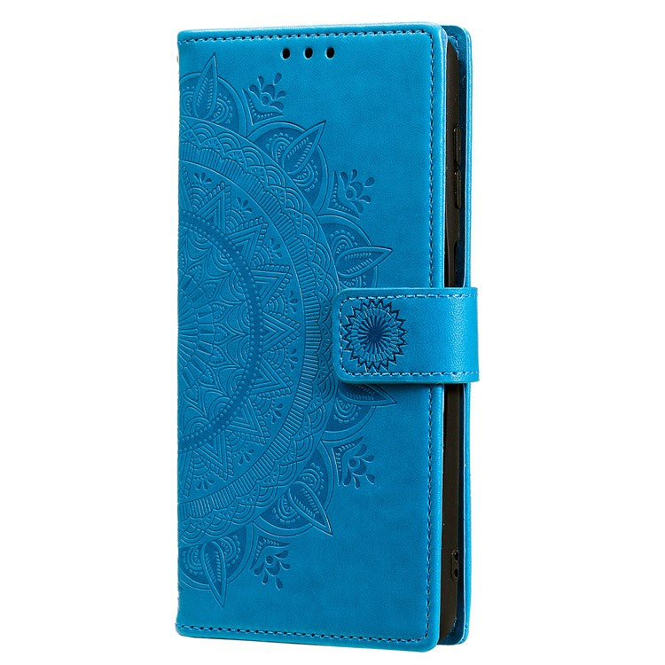For Samsung Galaxy S25 Ultra Case Imprinted Totem PU Leather Wallet Stand Phone Cover - Blue
