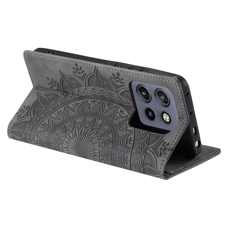 Style 010 For Motorola Edge 50 Neo 5G / Moto S50 5G / Thinkphone 25 5G Case Mandala Pattern Magnetic Closing Leather Phone Cover - Grey