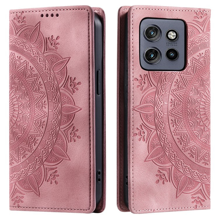 Style 010 For Motorola Edge 50 Neo 5G / Moto S50 5G / Thinkphone 25 5G Case Mandala Pattern Magnetic Closing Leather Phone Cover - Rose Gold