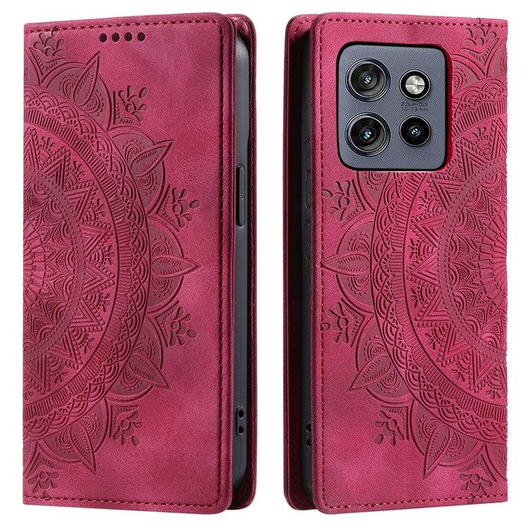 Style 010 For Motorola Edge 50 Neo 5G / Moto S50 5G / Thinkphone 25 5G Case Mandala Pattern Magnetic Closing Leather Phone Cover - Rose