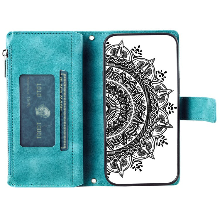 Style 006 For Motorola Edge 50 Neo 5G / Moto S50 5G / Thinkphone 25 5G Wallet Case PU Leather Phone Cover Mandala Flower Pattern - Mint Green