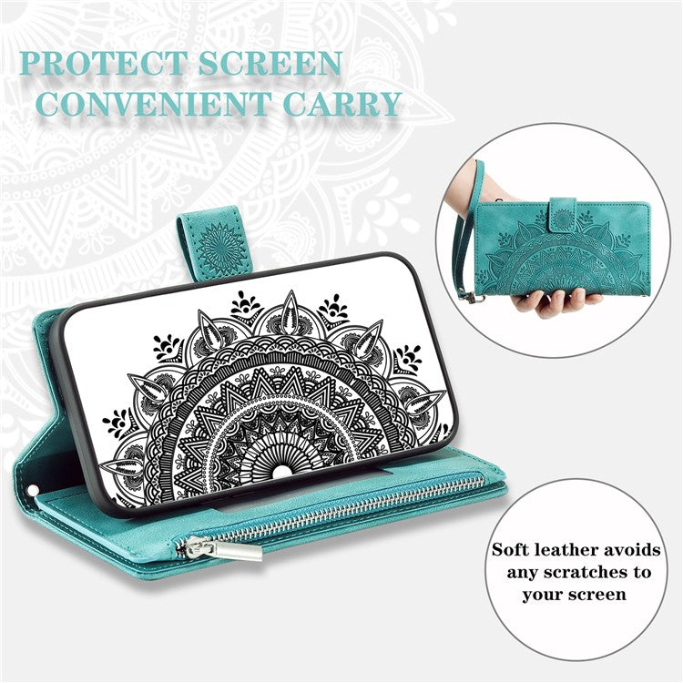 Style 006 For Motorola Edge 50 Neo 5G / Moto S50 5G / Thinkphone 25 5G Wallet Case PU Leather Phone Cover Mandala Flower Pattern - Mint Green