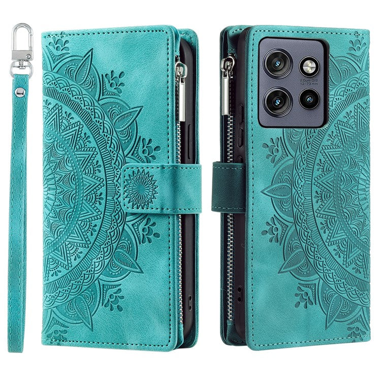 Style 006 For Motorola Edge 50 Neo 5G / Moto S50 5G / Thinkphone 25 5G Wallet Case PU Leather Phone Cover Mandala Flower Pattern - Mint Green