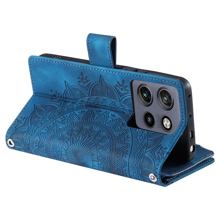 Style 006 For Motorola Edge 50 Neo 5G / Moto S50 5G / Thinkphone 25 5G Wallet Case PU Leather Phone Cover Mandala Flower Pattern - Blue