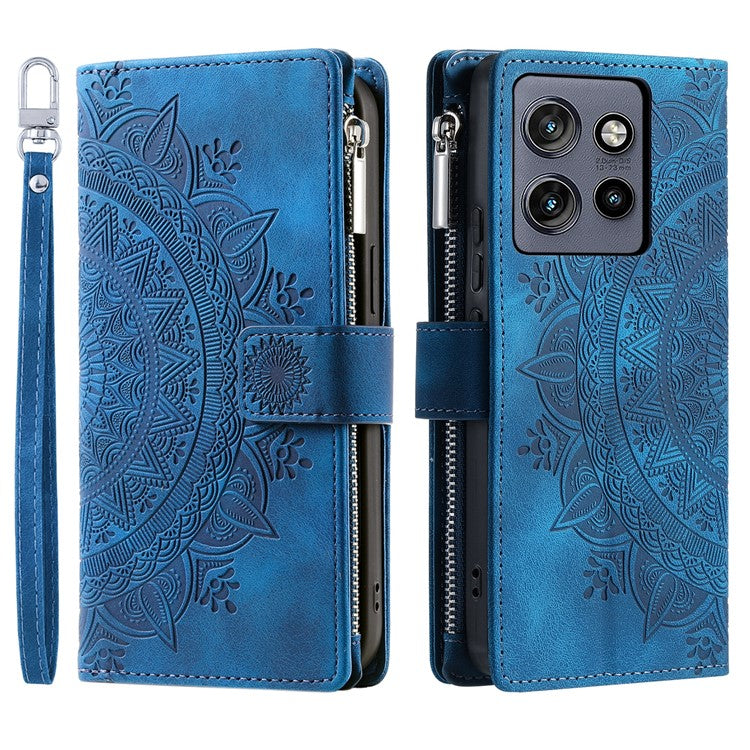 Style 006 For Motorola Edge 50 Neo 5G / Moto S50 5G / Thinkphone 25 5G Wallet Case PU Leather Phone Cover Mandala Flower Pattern - Blue