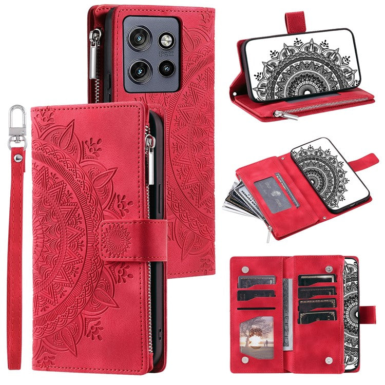 Style 006 For Motorola Edge 50 Neo 5G / Moto S50 5G / Thinkphone 25 5G Wallet Case PU Leather Phone Cover Mandala Flower Pattern - Red