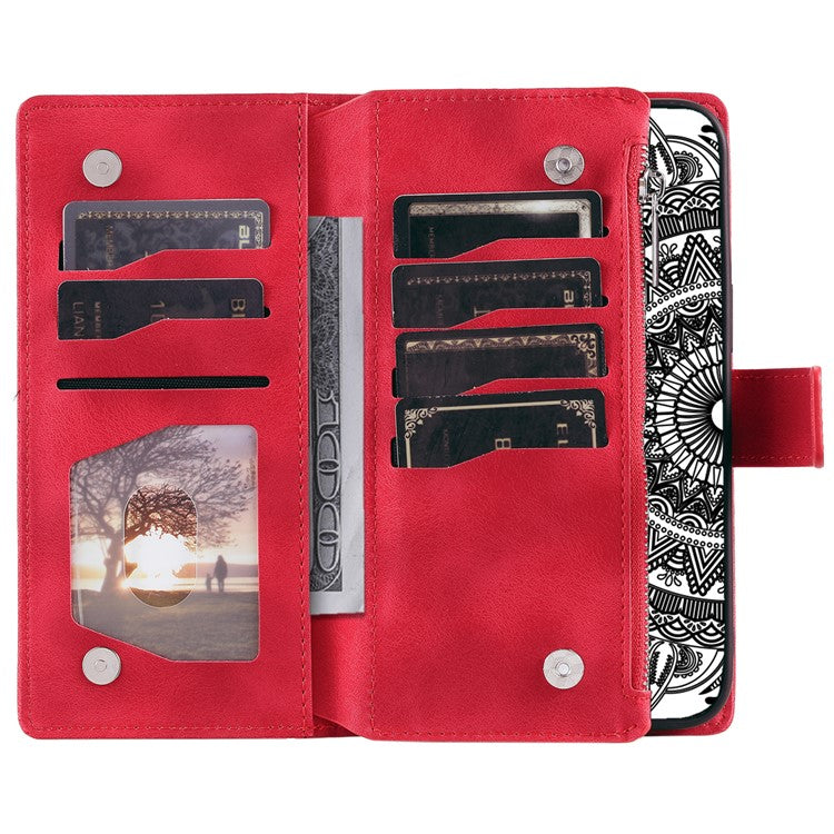 Style 006 For Motorola Edge 50 Neo 5G / Moto S50 5G / Thinkphone 25 5G Wallet Case PU Leather Phone Cover Mandala Flower Pattern - Red