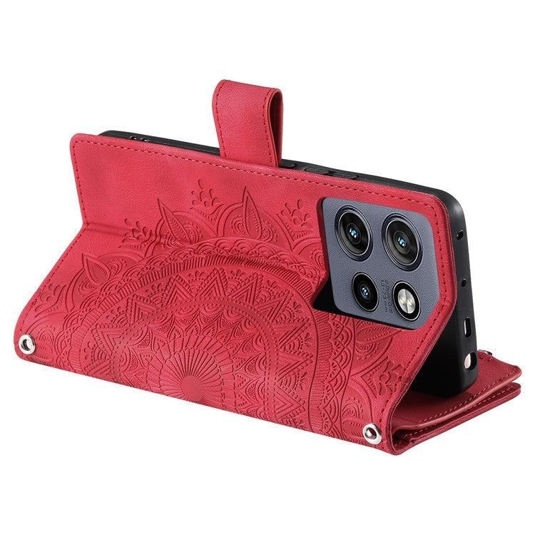Style 006 For Motorola Edge 50 Neo 5G / Moto S50 5G / Thinkphone 25 5G Wallet Case PU Leather Phone Cover Mandala Flower Pattern - Red