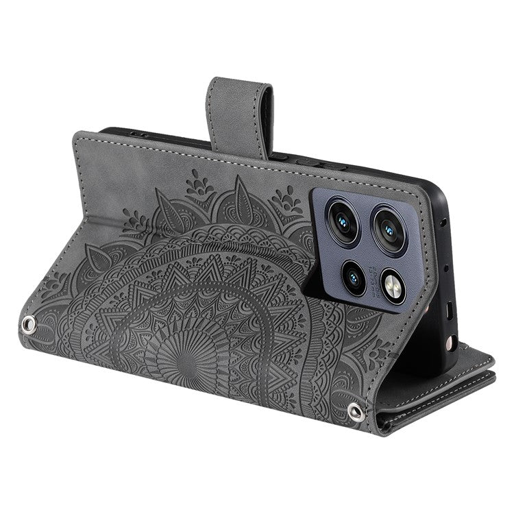 Style 006 For Motorola Edge 50 Neo 5G / Moto S50 5G / Thinkphone 25 5G Wallet Case PU Leather Phone Cover Mandala Flower Pattern - Grey
