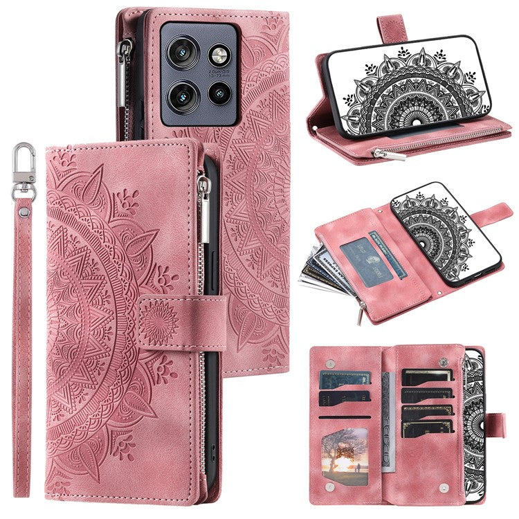 Style 006 For Motorola Edge 50 Neo 5G / Moto S50 5G / Thinkphone 25 5G Wallet Case PU Leather Phone Cover Mandala Flower Pattern - Rose Gold