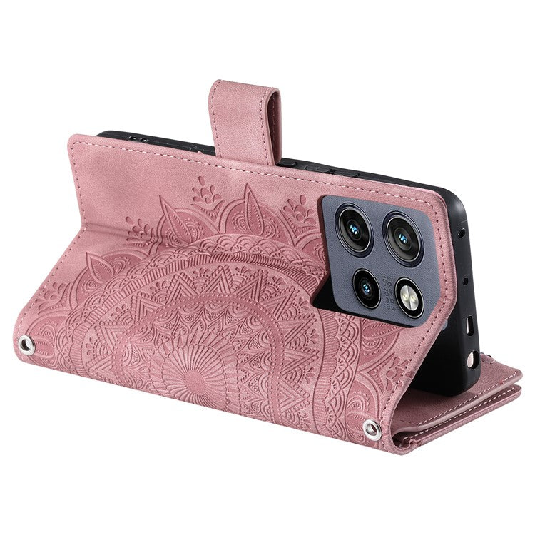 Style 006 For Motorola Edge 50 Neo 5G / Moto S50 5G / Thinkphone 25 5G Wallet Case PU Leather Phone Cover Mandala Flower Pattern - Rose Gold