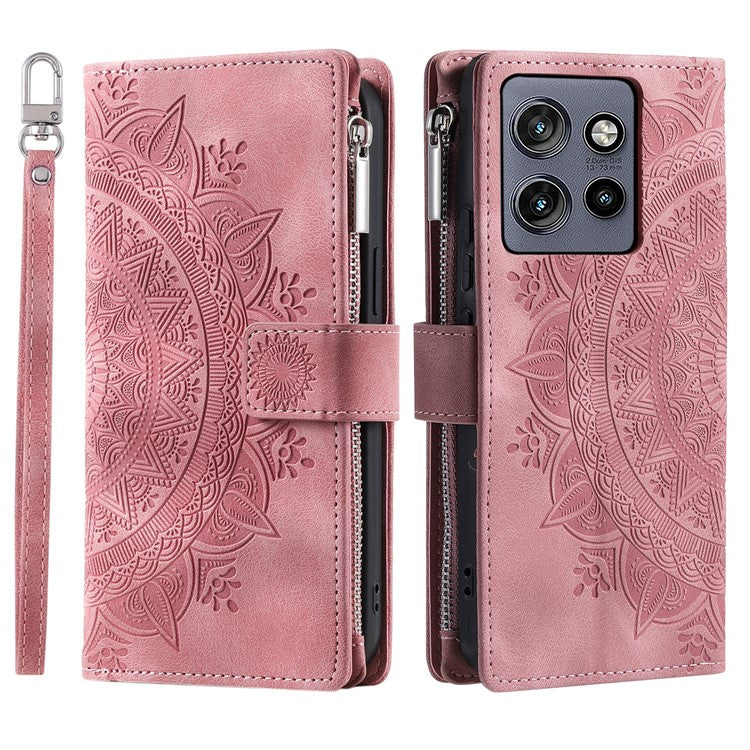 Style 006 For Motorola Edge 50 Neo 5G / Moto S50 5G / Thinkphone 25 5G Wallet Case PU Leather Phone Cover Mandala Flower Pattern - Rose Gold