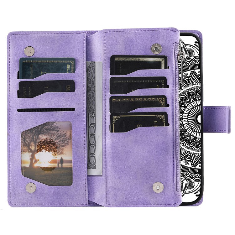 Style 006 For Motorola Edge 50 Neo 5G / Moto S50 5G / Thinkphone 25 5G Wallet Case PU Leather Phone Cover Mandala Flower Pattern - Purple