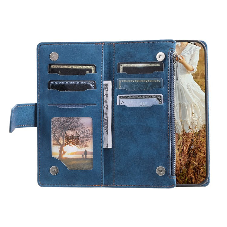 Style 005 For Samsung Galaxy S25+ Wallet Case Rhombus PU Leather Zipper Phone Cover - Blue