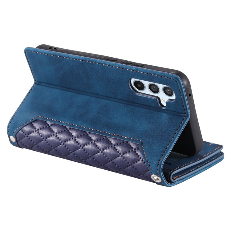 Style 005 For Samsung Galaxy S25+ Wallet Case Rhombus PU Leather Zipper Phone Cover - Blue