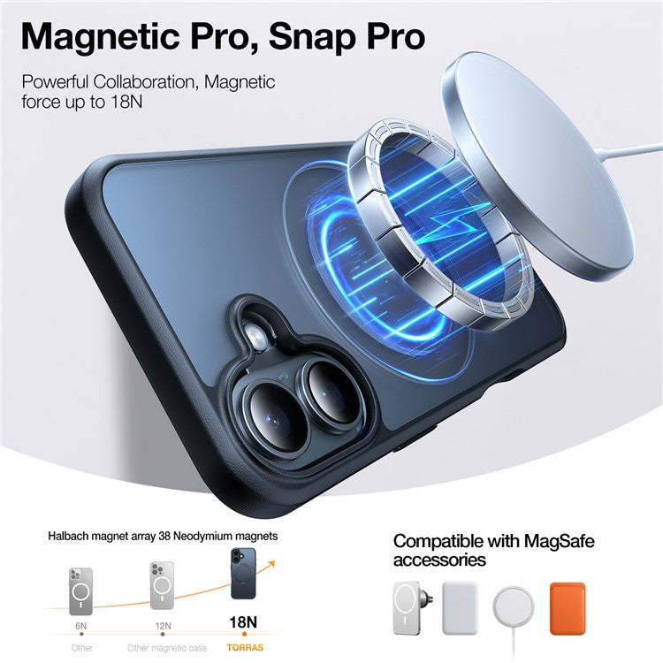 TORRAS Ostand R Series for iPhone 16 Case Rotating Kickstand TPU+PC Phone Cover Compatible with MagSafe - Black