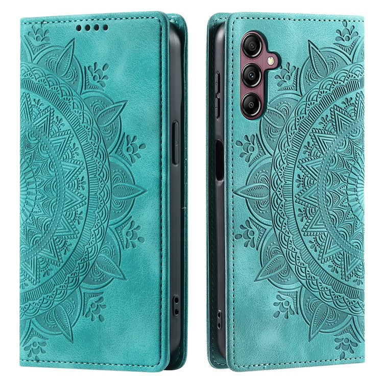 Style 010 For Samsung Galaxy S25 Case Mandala Pattern Magnetic Closing Leather Phone Cover - Mint Green